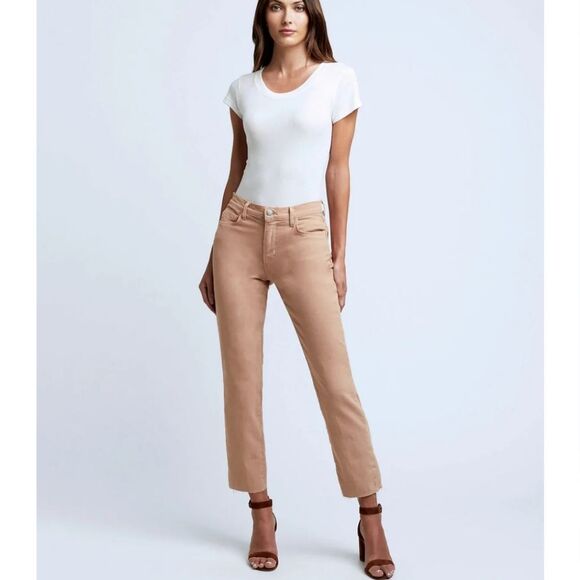 L'Agence Sada Cropped Slim High-Rise Jeans in Light Mocha - Picture 1 of 9